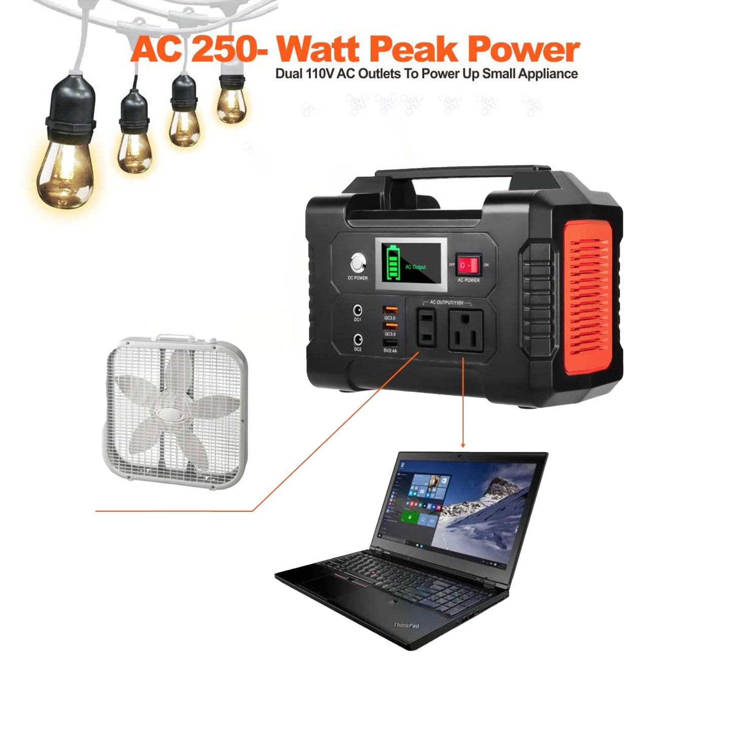 AC 250 - watt peak power, Dual AC outlet to power up small appliances, portable power station, Flashfish e200, outdoor power supply, emergency power, battery backup, renewable energy, camping gear, off-grid living, power station review, eco-friendly gadgets, travel essentials, portable charger, adventure gear, sustainable living, tech review, power bank, Flashfish power station, energy storage, solar compatible, outdoor technology, gadget review