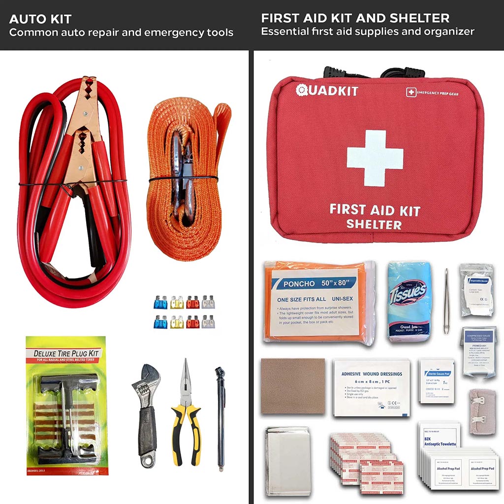 QUADKIT off-road and roadside emergency  kit auto kit and first aid kit with shelter